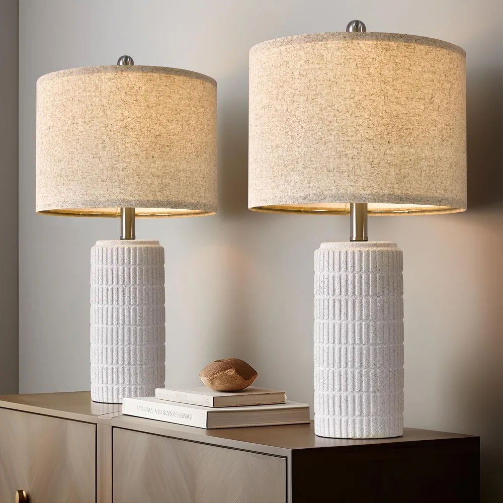 PoKat 23" Table Lamp, Farmhouse Bedside Lamps for Bedroom Set of 2, Ceramic End Table Lamps for Living Room, Traditional Nightst