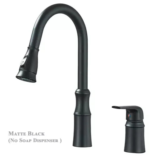 Matte Black Kitchen Sink Faucet with Pull Down Sprayer 1 Handle 2 Hole Mixer Tap Hot and Cold Taps