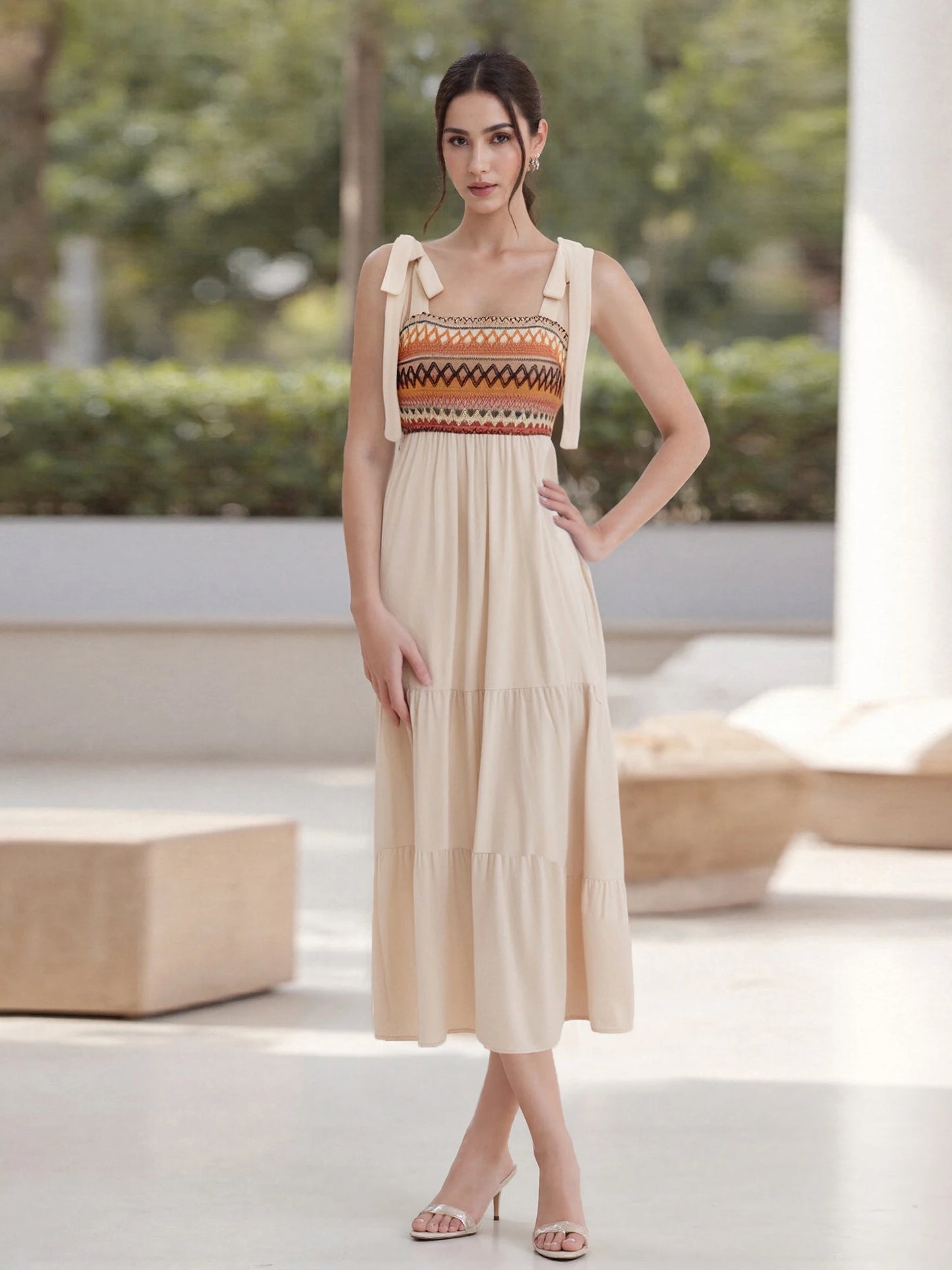 Bohemian Floral Print Off-Shoulder Maxi Dress with Ruffle Hem and Tie Waist Detail for Women Summer Beach Party