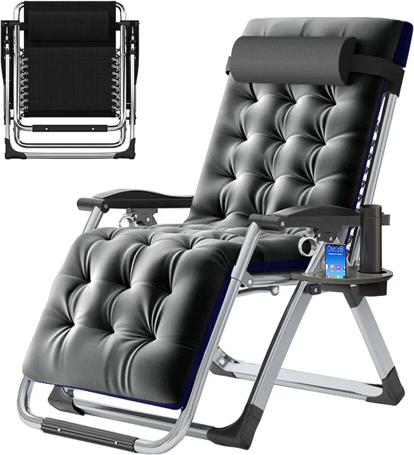 Zero Gravity Chair, Reclining Lounge Chair with Removable Cushion & Tray for Indoor and Outdoor, Patio Recliner Folding Reclinin