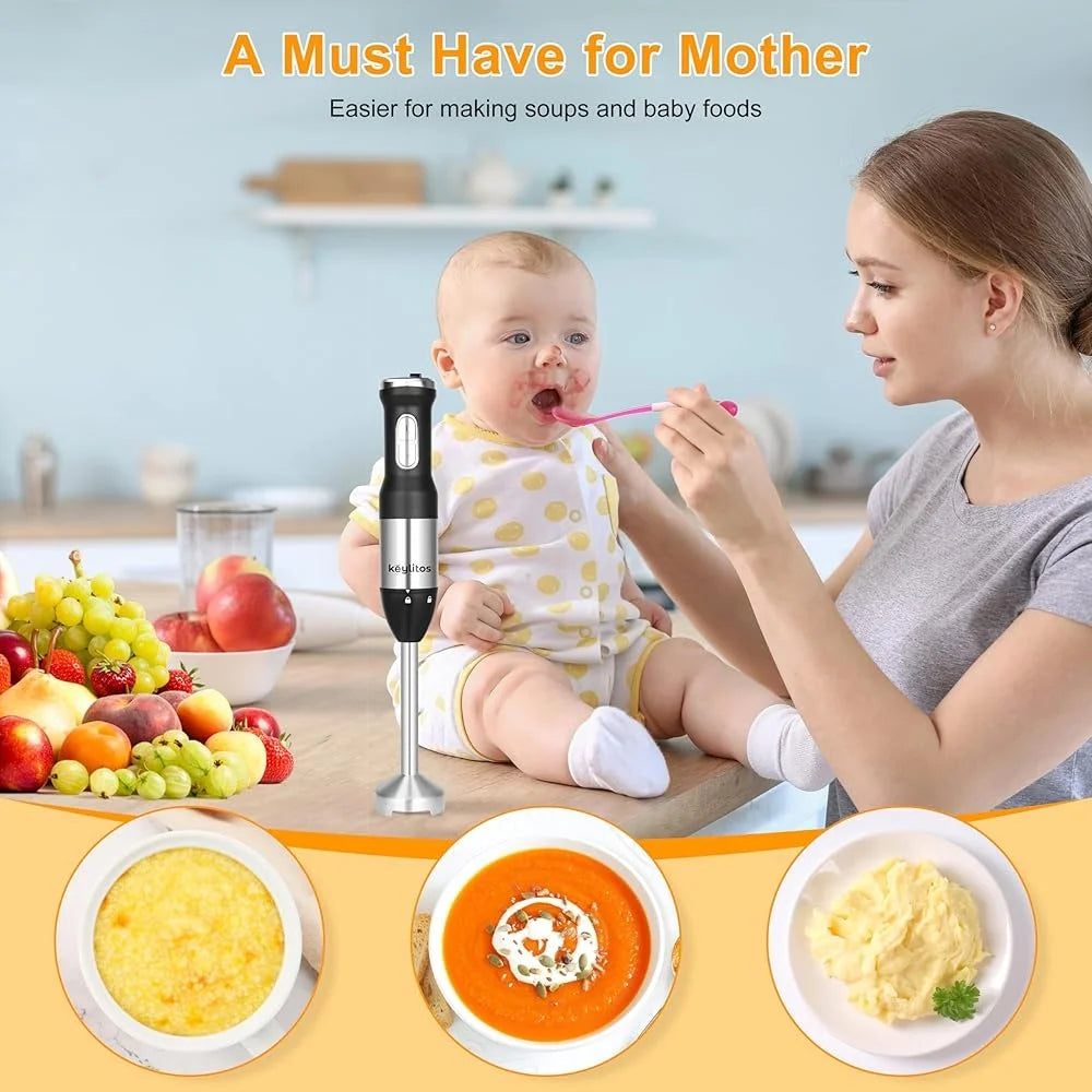 5 in 1 Immersion Hand Blender Mixer Adjustable Speed Turbo Boost Stainless Steel Blades 600ML Chopper 800ML Beaker Whisk Frother