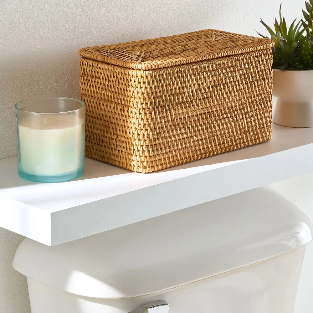 Better Homes & Gardens Brown Rattan Organizer Basket with Lid