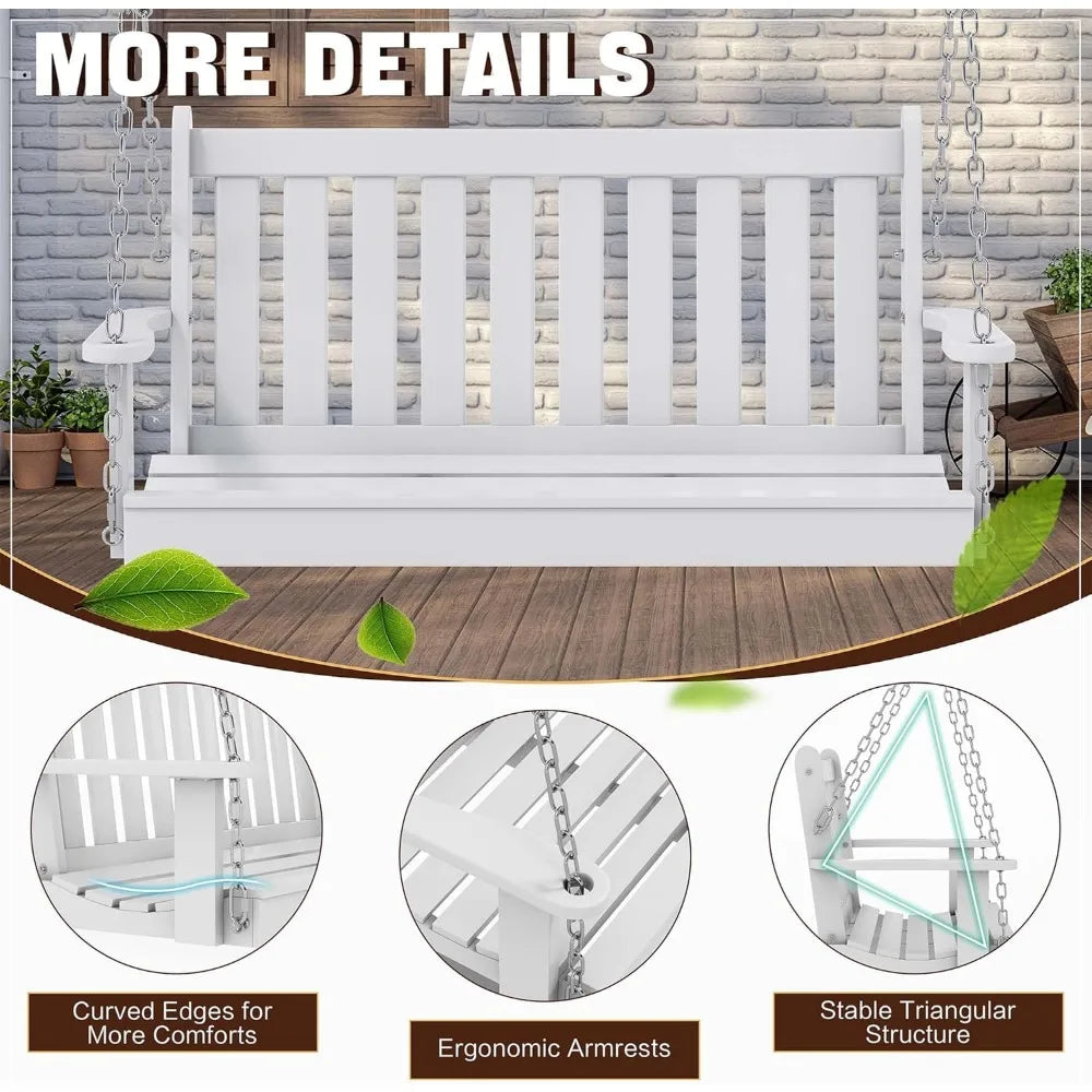 4FT Hanging Wooden Porch Swing with Chains, 2-Seater Upgraded Heavy Duty 500 LBS Swing Bench for Outdoor Patio Garden and Backy