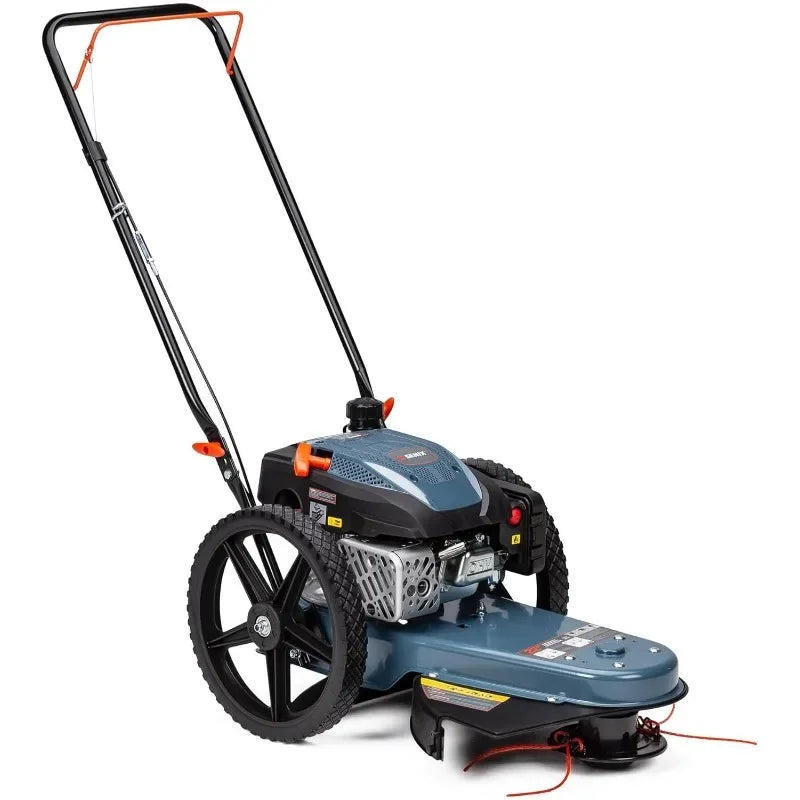 NEW High Wheel Gas Walk Behind Brush Cutter and String Trimmer, 22-Inch Swatch with .14" Rubber Wheels, Adjustable Height (STMG