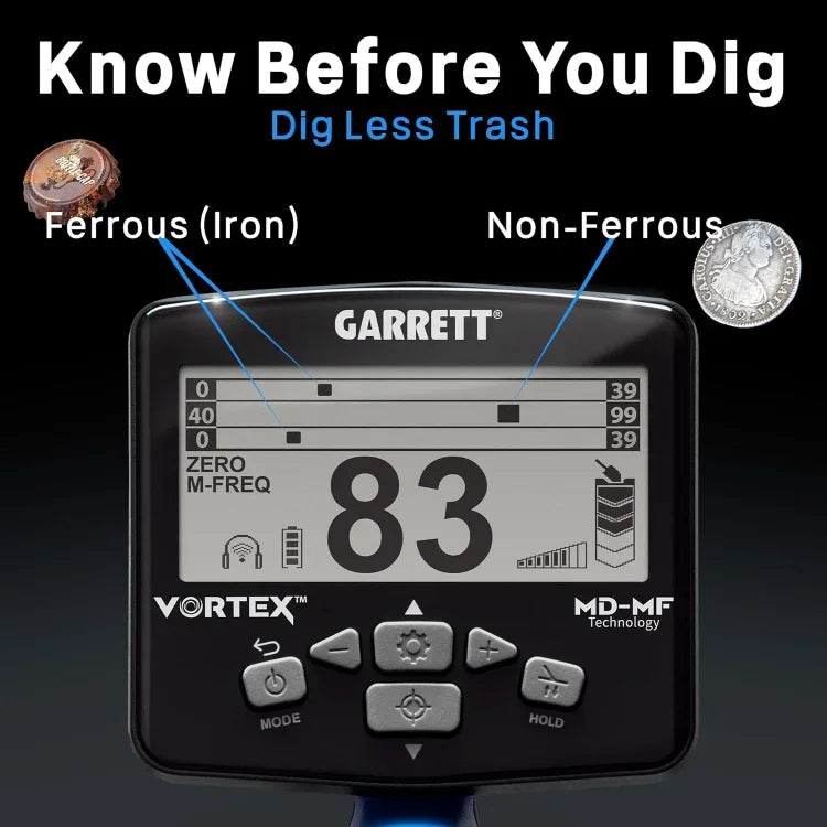 HOME-Garrett Vortex VX9 Metal Detector for Adults Professional MD-MF Technology Waterproof to 16 ft, 85” x 11” Searchcoil, 7 F c