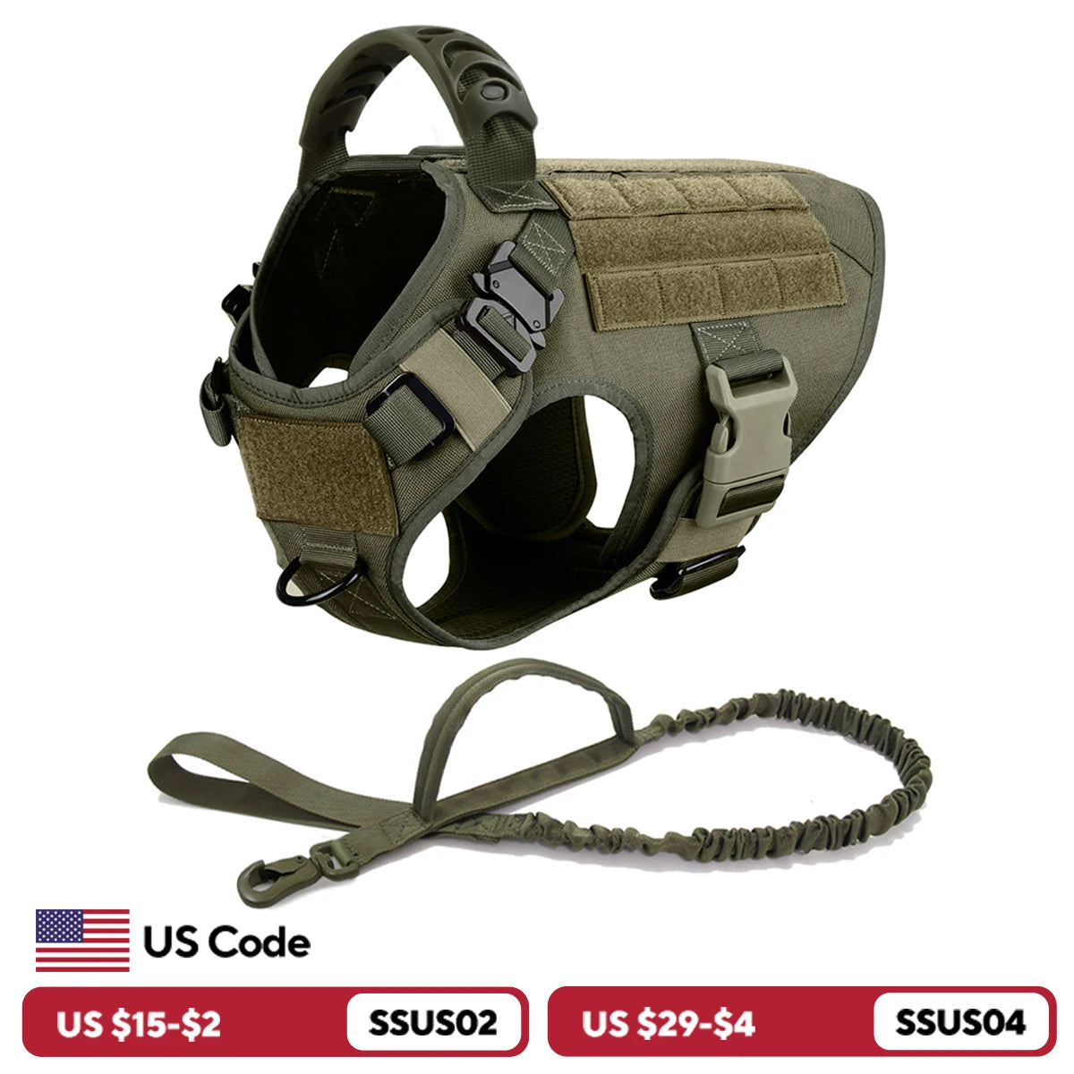 Tactical Dog Harness Leash Set for Large Dogs Military Harnesses for Training Walking Hunting Pet Vest Handle No Pull Malinois