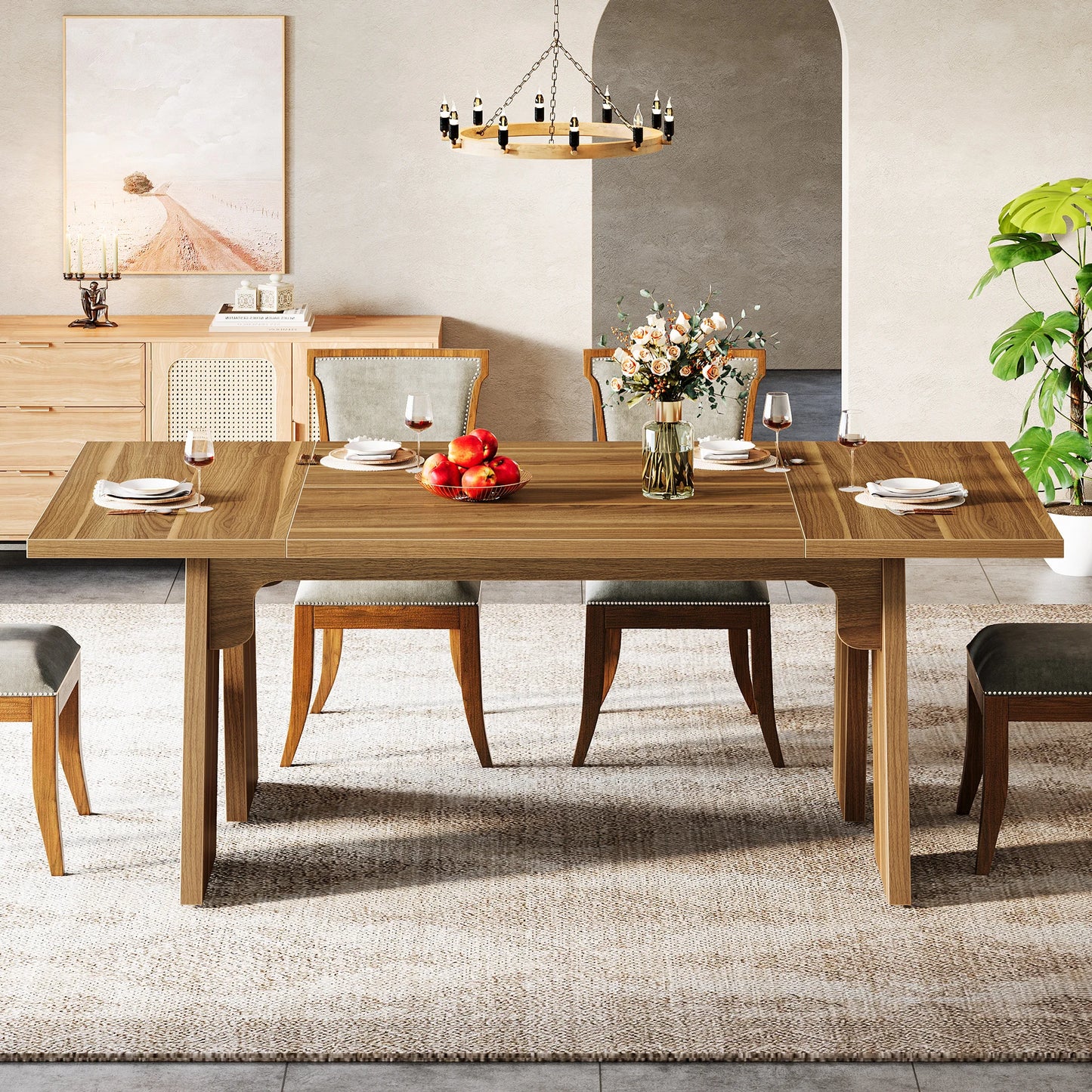 Tribesigns 71" Large Dining Table for 6 People, Farmhouse Dinner Table, Rectangular Dining Table with Solid Wood Legs
