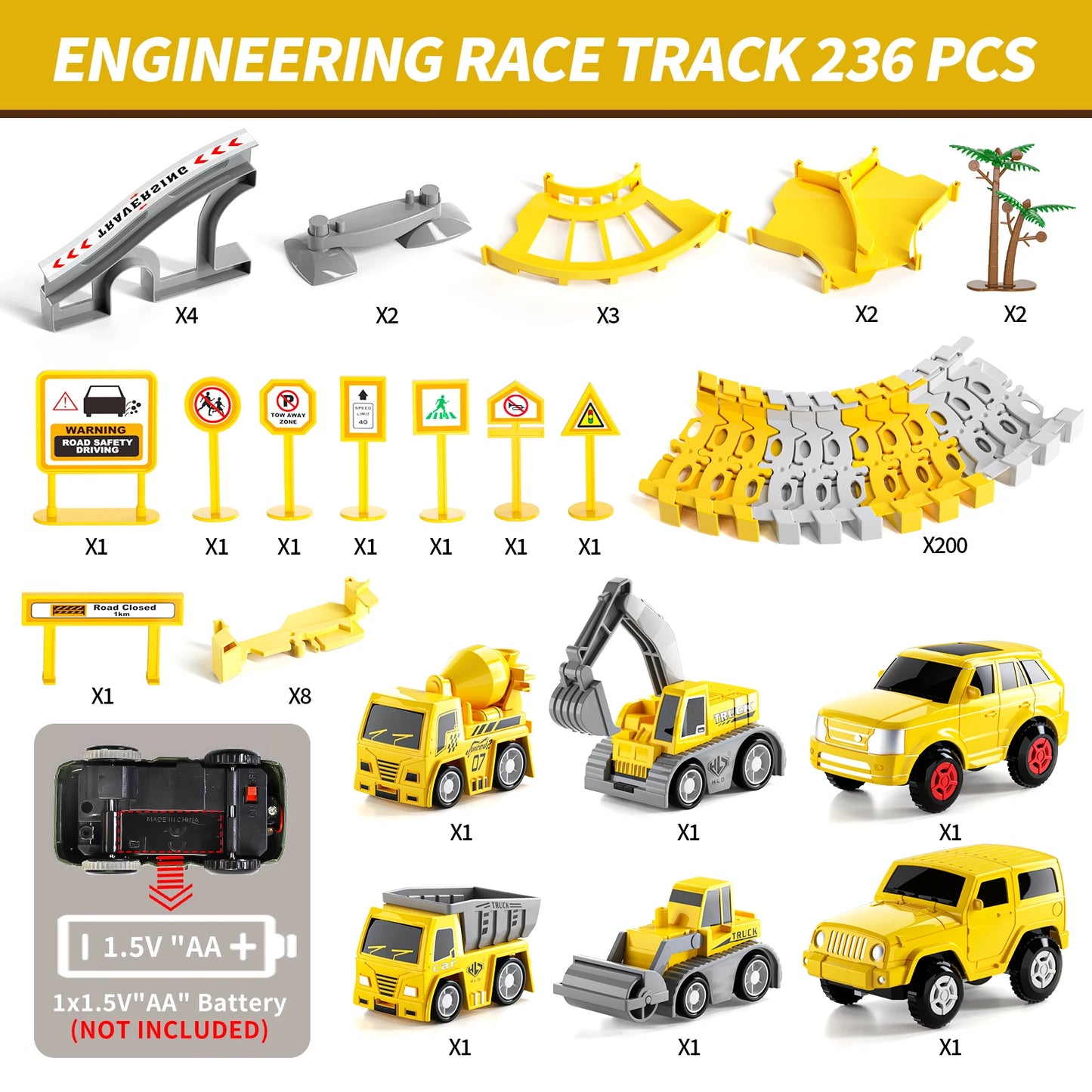Toddler Boy Toys 236 PCS Race Tracks Toys Gifts for 3 4 5 Year Old Boys Kids, 6 PCS Construction Car Toys Gifts for 2 3 4 5 Year