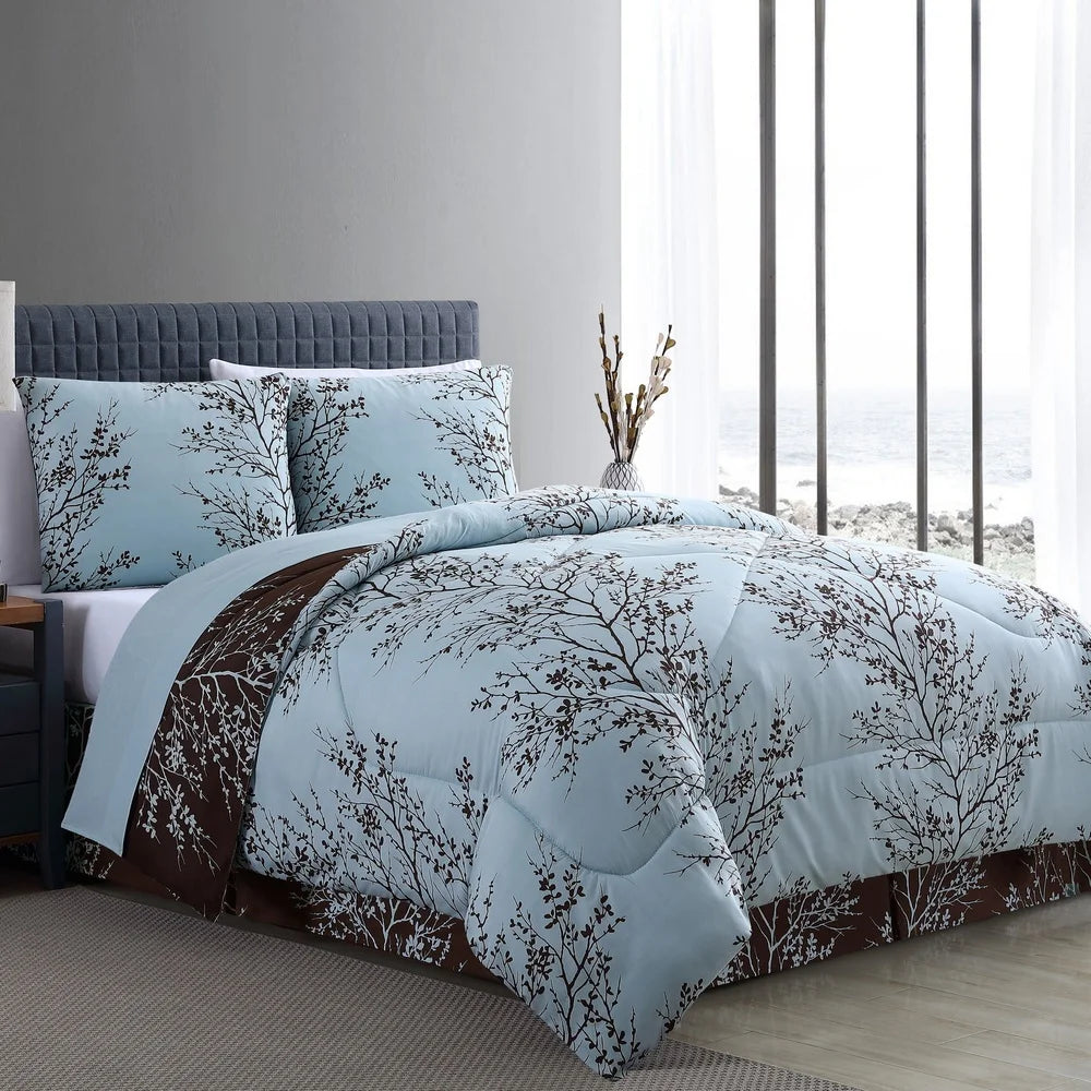 8-Piece Reversible Comforter Set Queen Soft Microfiber Bed in a Bag Hypoallergenic Includes Sheets Shams Pillowcases Bedskirt