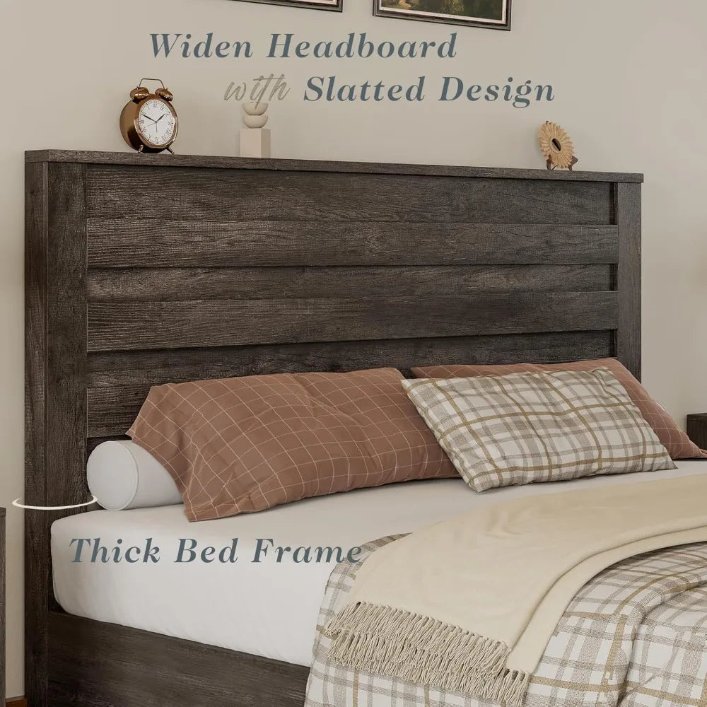 Queen Size Platform Bed Frame with 49" Headboard, Farmhouse Bed Frame with Wood Slat Support/No Box Spring Needed/Easy Assembly