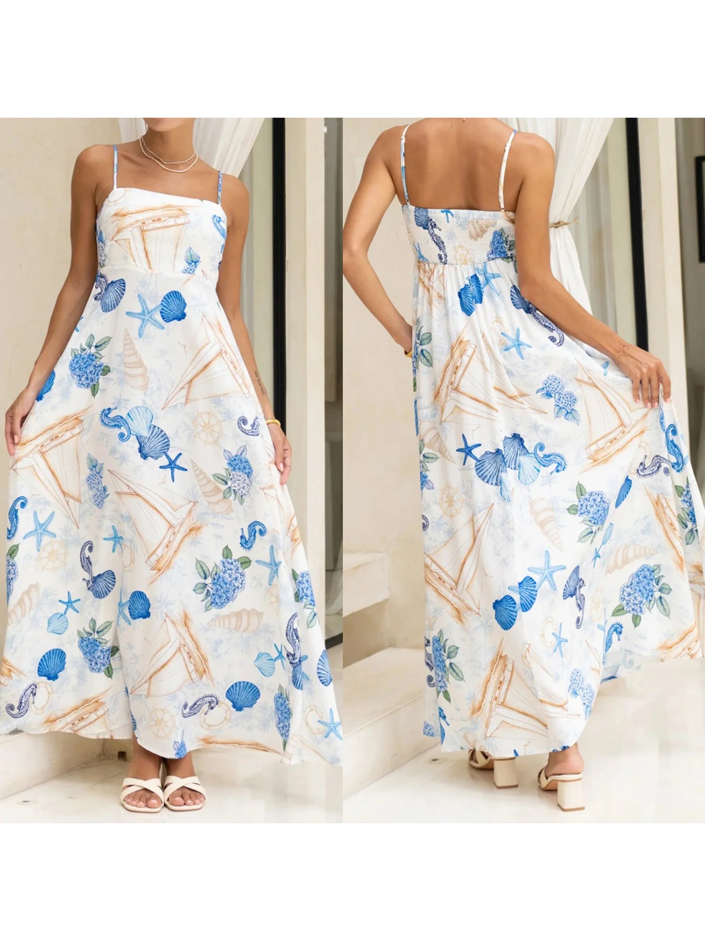 Women s Sleeveless Floral Print Maxi Dress Elegant V-Neck Boho Beach Long Dress for Wedding Guest or Vacation