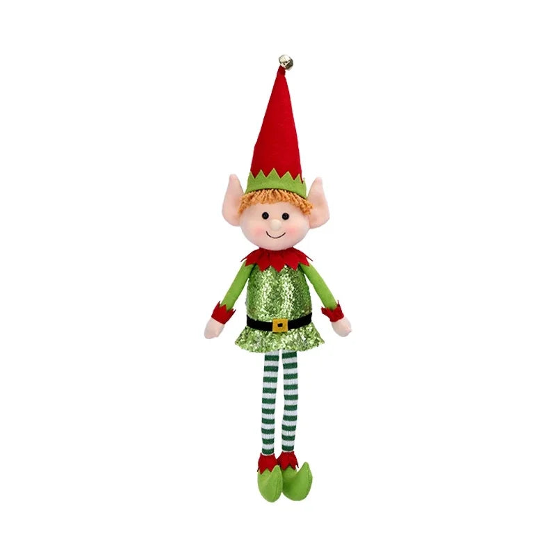 SCEINRET Christmas Elf Doll Stripe Print Plush Doll with Santa Hat and Booties Funny Figurine Decorations
