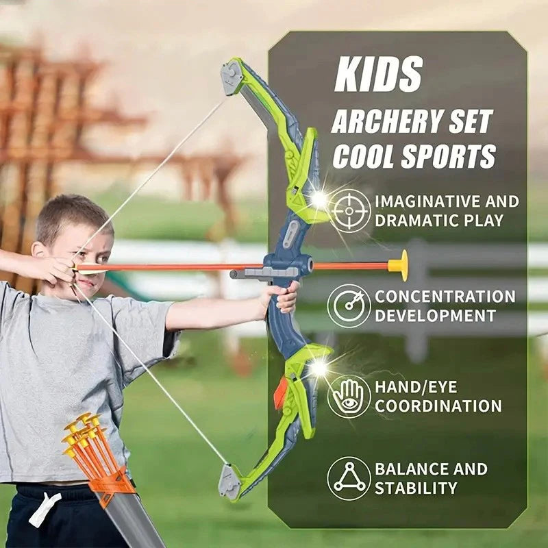 Bow and Arrow Set Light Up Archery Toy Kids Outdoor with Standing Target Sports Shooting Hunting Games Toys Children Gifts