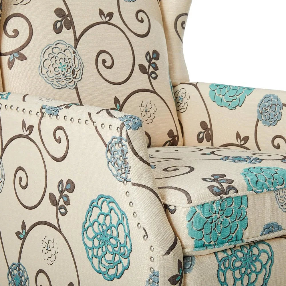 Christopher Knight Home GDFStudio Westeros Traditional Wingback Fabric Recliner Chair (White & Blue Floral)