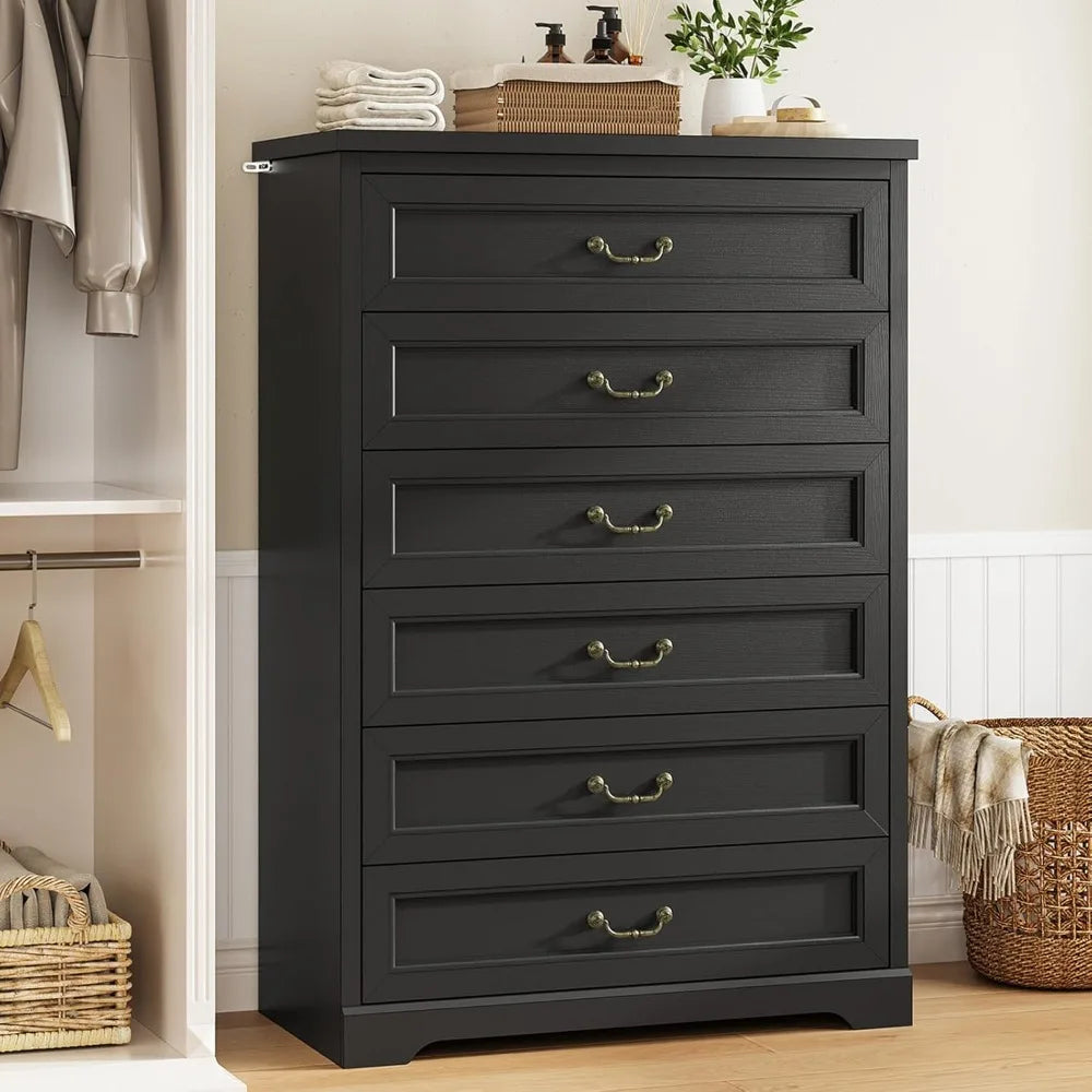 Farmhouse 6 Drawers Dresser for Bedroom,51.2" Tall Rustic Wood Chest of Drawers,Large Storage Chest with Vintage Metal Handles,