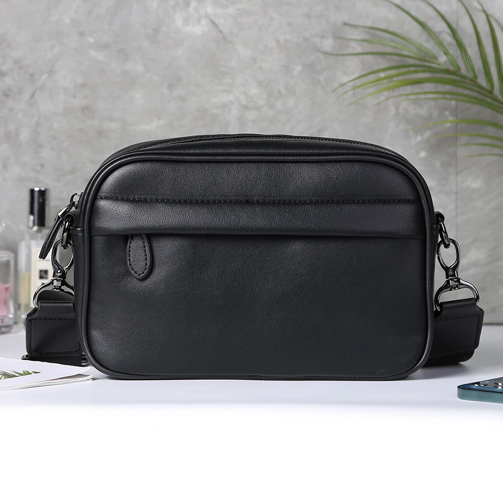 Casual Business Shoulder Bag for Men PU Leather Messenger Bag Wide Strap Crossbody Bags Classic Plaid Designer Male Sling Bags