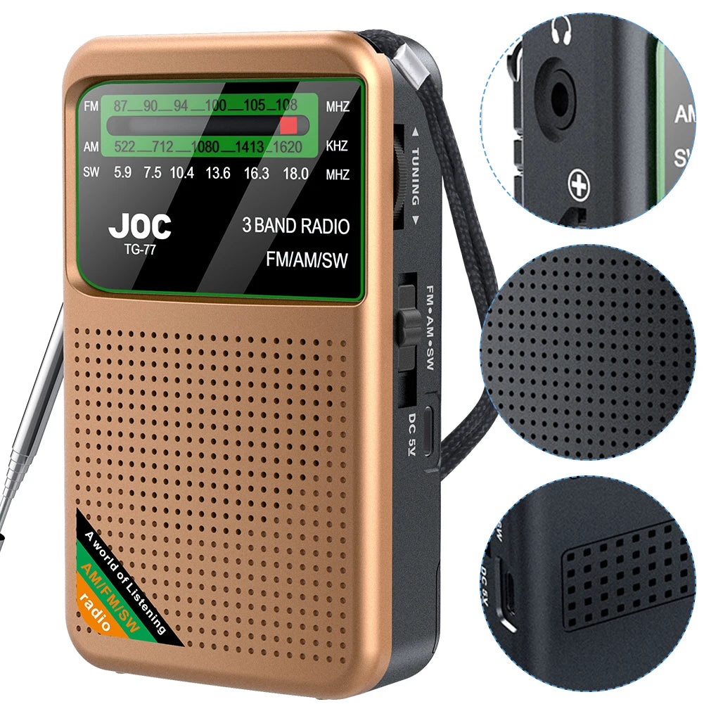 Portable Mini Full Band Radio Best Reception FM AM SW Radio Rechargeable Emergency Pocket Radio Built-in Speaker