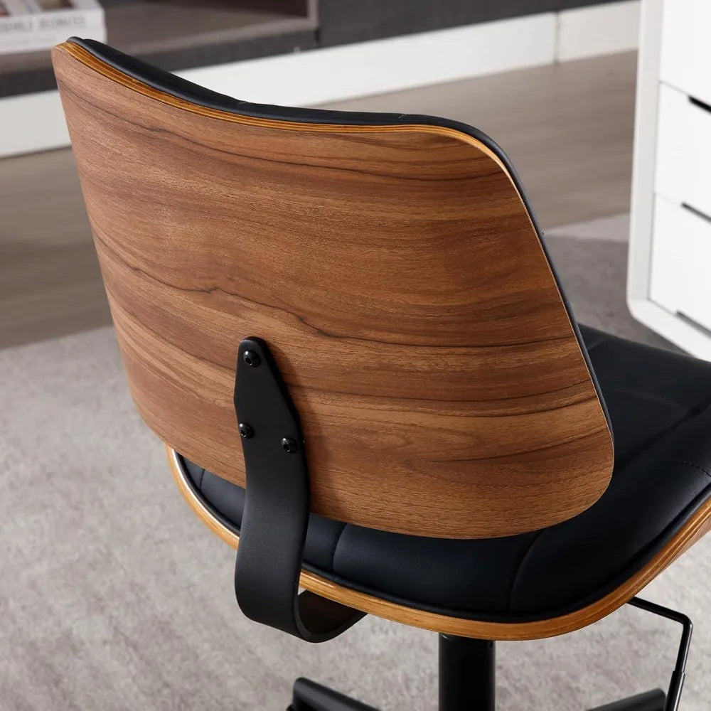 Home Office Desk Chair with Wheels, Adjustable Height Armless Office Chair, PU Leather Mid Back 360° Small Computer Chair, Moder