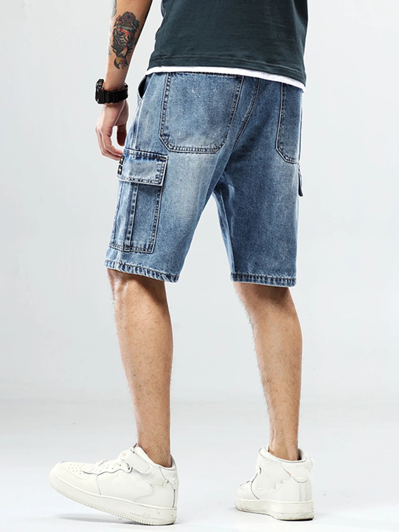 Men`s Street vacation shopping Hip Hop Dating Denim School Cargo Shorts Jeans with Multi Pockets