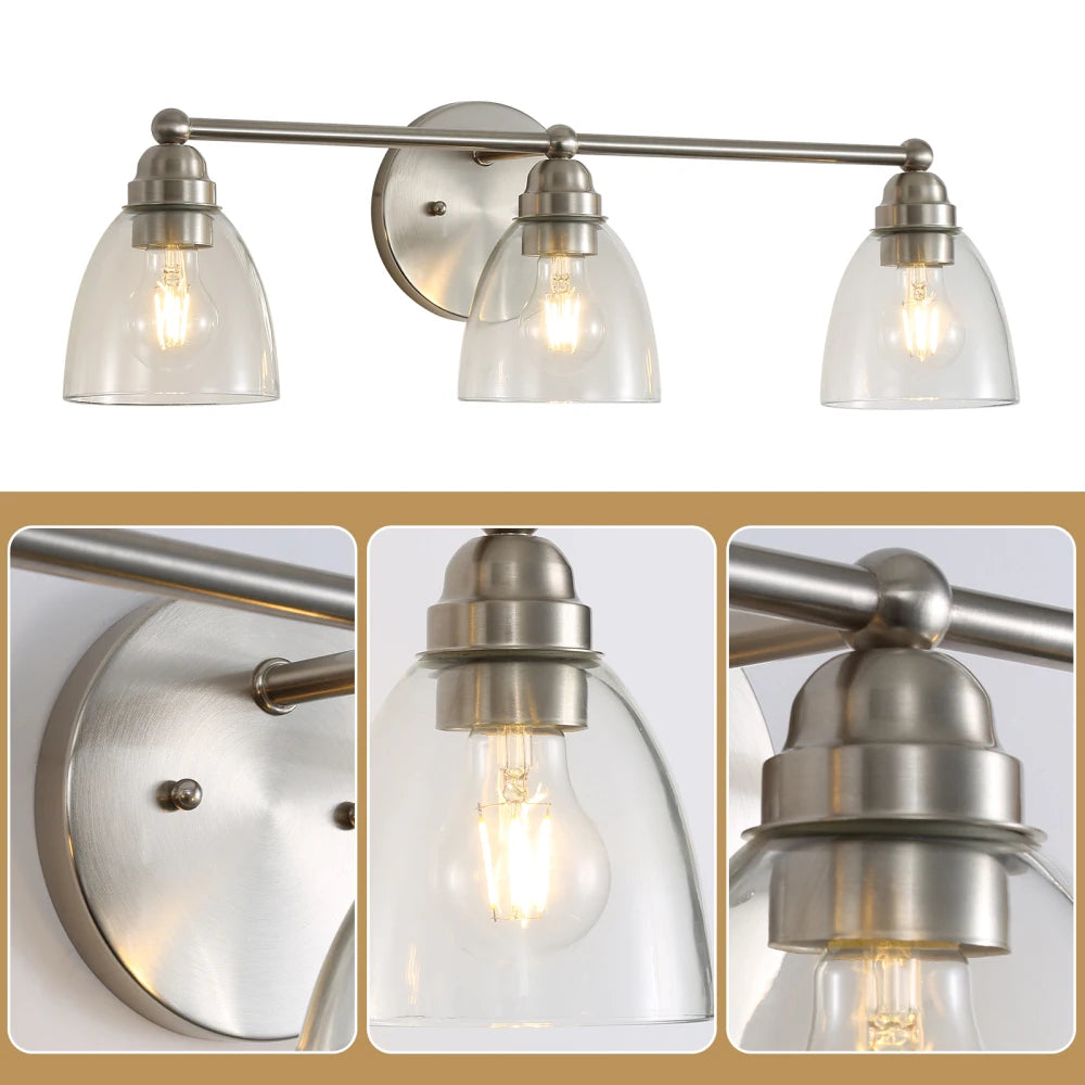 Modern Bathroom Vanity Light Clear Glass Shade Wall Sconces Over Mirror Living Room Bedroom Hallway (Bulb Not Included)