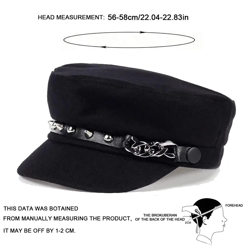 1piece Unisex Rivet Chains Navy Cap Outdoor Sunscreen Leisure Hat Spring Autumn Travel Tourism Beach Vacation