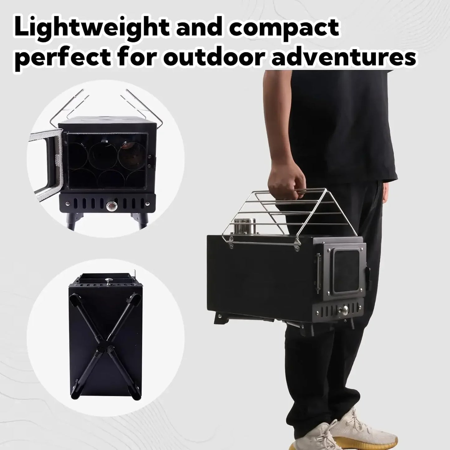 Portable Folding Wood Burning Camping Stove - Includes Chimney Pipes and Spark Arrestor for Tent Heating and Cooking