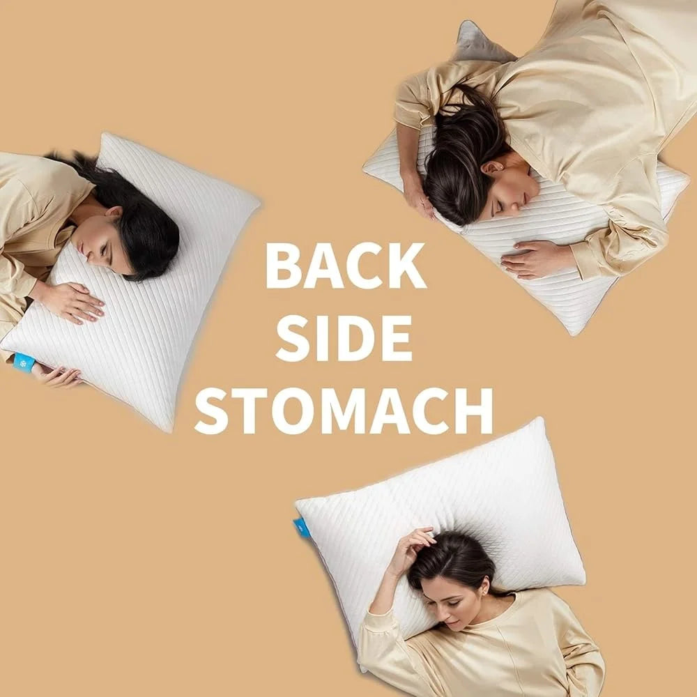 Cooling Shredded Memory Foam Pillow Set of 2 King Size Adjustable Support Back Stomach Side Sleepers Travel Sleep Comfort