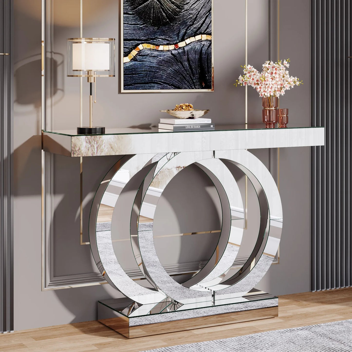 Tribesigns 43.3-Inch (110cm)Mirrored Console Table, Modern Entryway Table with Thickened Mirror Finish Tabletop