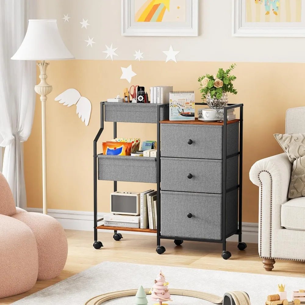 Baby Diaper Caddy Organizer and Storage - 3 Tier Rolling Cart with Dividers and Drawers, Easy To Assemble, Mobile Utility Cart w