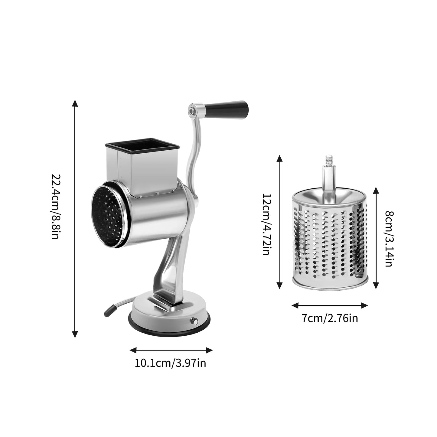 Upgrade Stainless steel Rotary Vegetable Cheese Grater Potato Slicer Rotary Handheld Grater with 5 Blades Dishwasher Safe