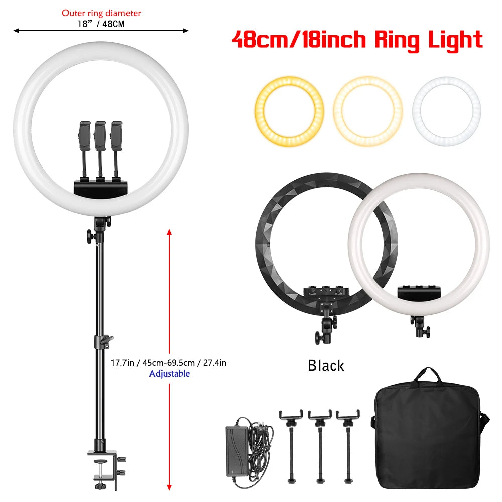 18 Inch UltraThin Ring Light LED Selfie Video Lamp With Tripod Stand Phone Clip For YouTube Live Light Photo Photography Studio