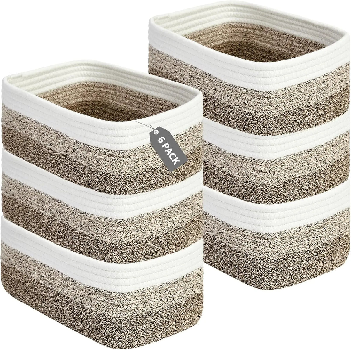 oft Cotton Rope Woven Storage Baskets Set - 3 Pack Rectangular Shelf Bins 11.8 x 7.5 x 4.7 in - No Handles, Closet Bathroom Nursery Toy Makeup Shelves & Tabletop Organizer