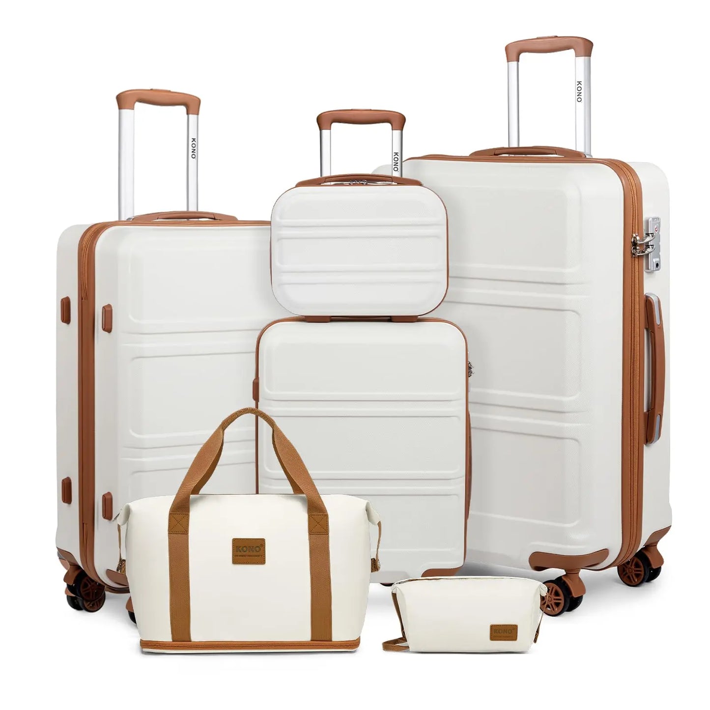 Kono 6-Pc Luggage Set - Lightweight ABS Hardshell with TSA Lock, 20/24/28" Suitcases + Beauty Case & Duffel
