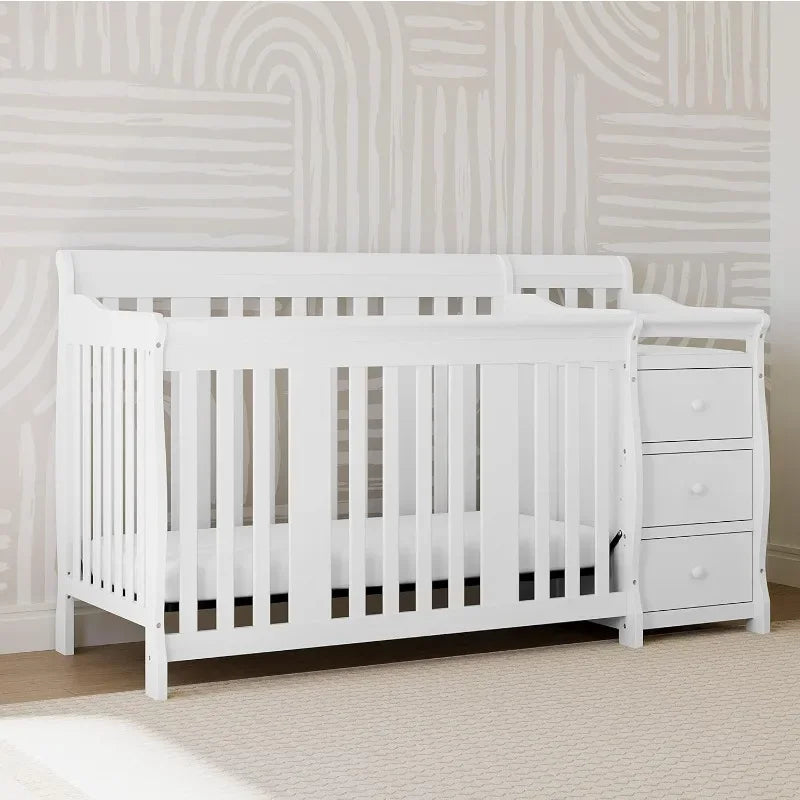 2025 Portofino 5-in-1 Convertible Crib and Changer (White) – Changing-Table Combo with Drawer, Converts to Toddler Bed, Daybed F