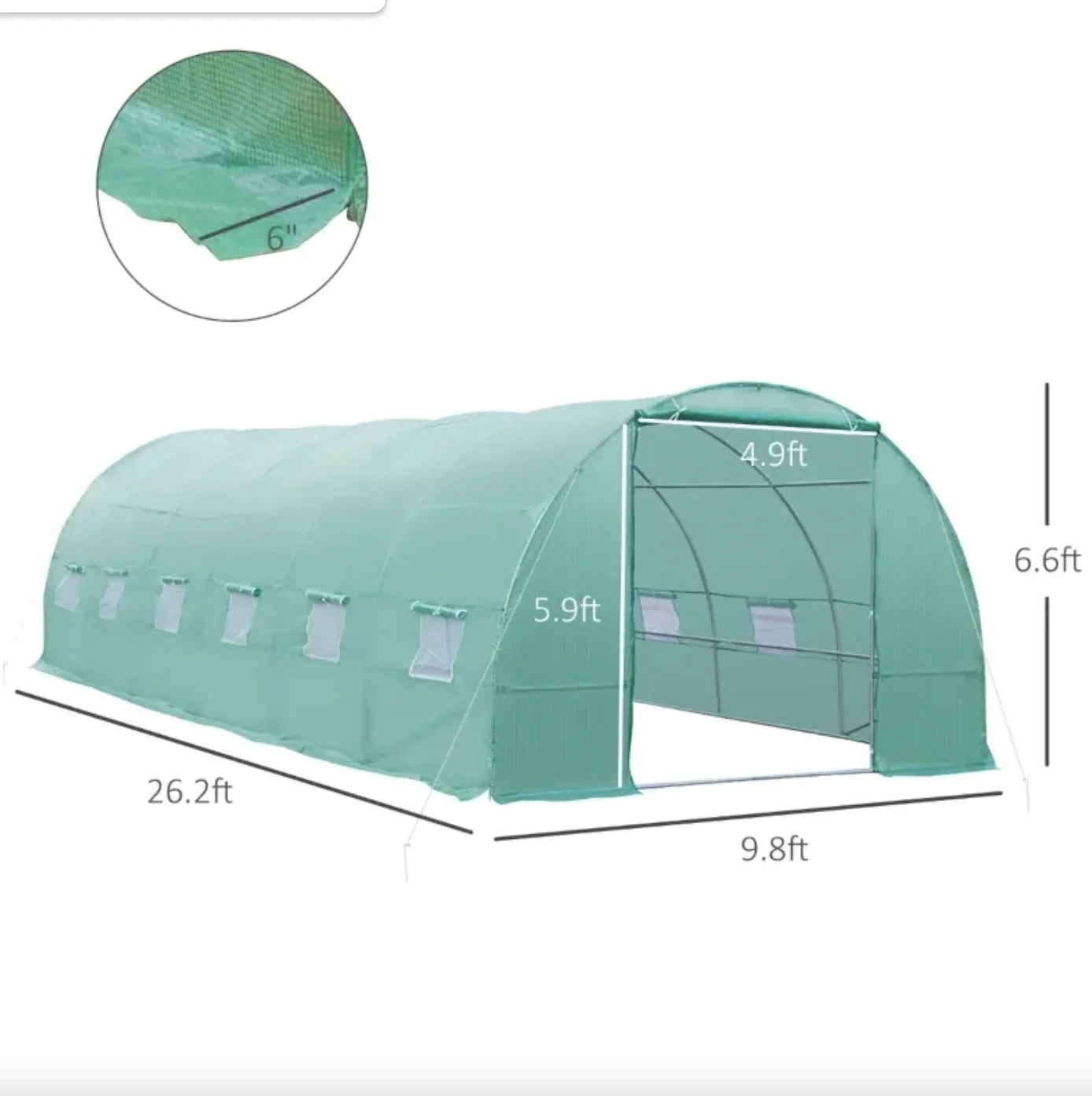 26' x 10' x 7' Tunnel Greenhouse Outdoor Portable Plant Nursery Greenhouse Walk-in Garden Greenhouse with Windows