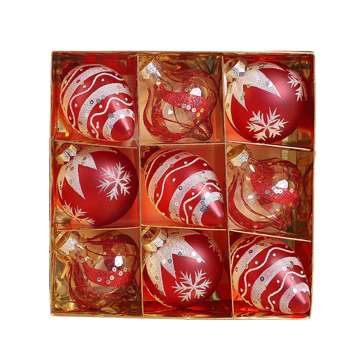 Set of 12 Glittery Snowflake Ornaments Festive Hanging Baubles for Christmas Tree Decorations and Holiday Parties