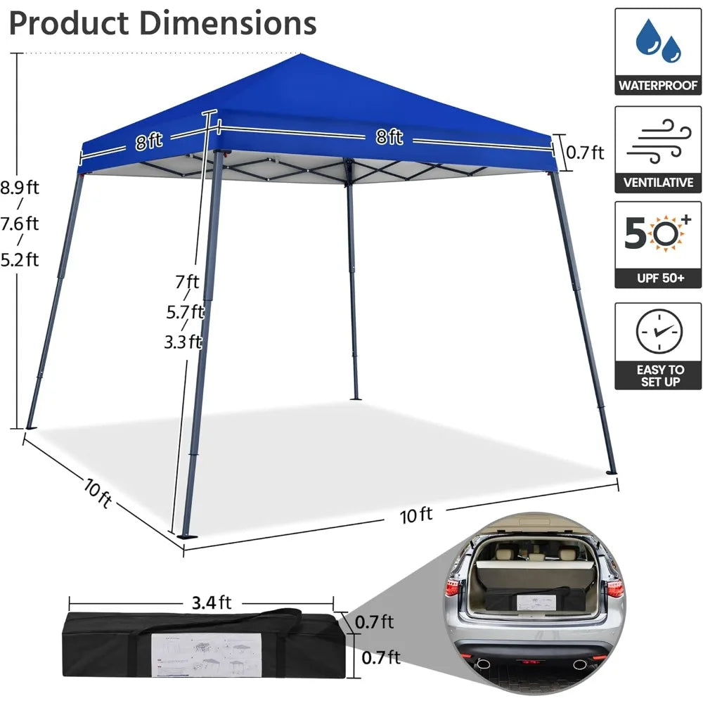 Pop Up Canopy, 10x10 Slant Leg Easy Outdoor Canopy Tent, Folding Portable Instant Shelter Tent with Backpack