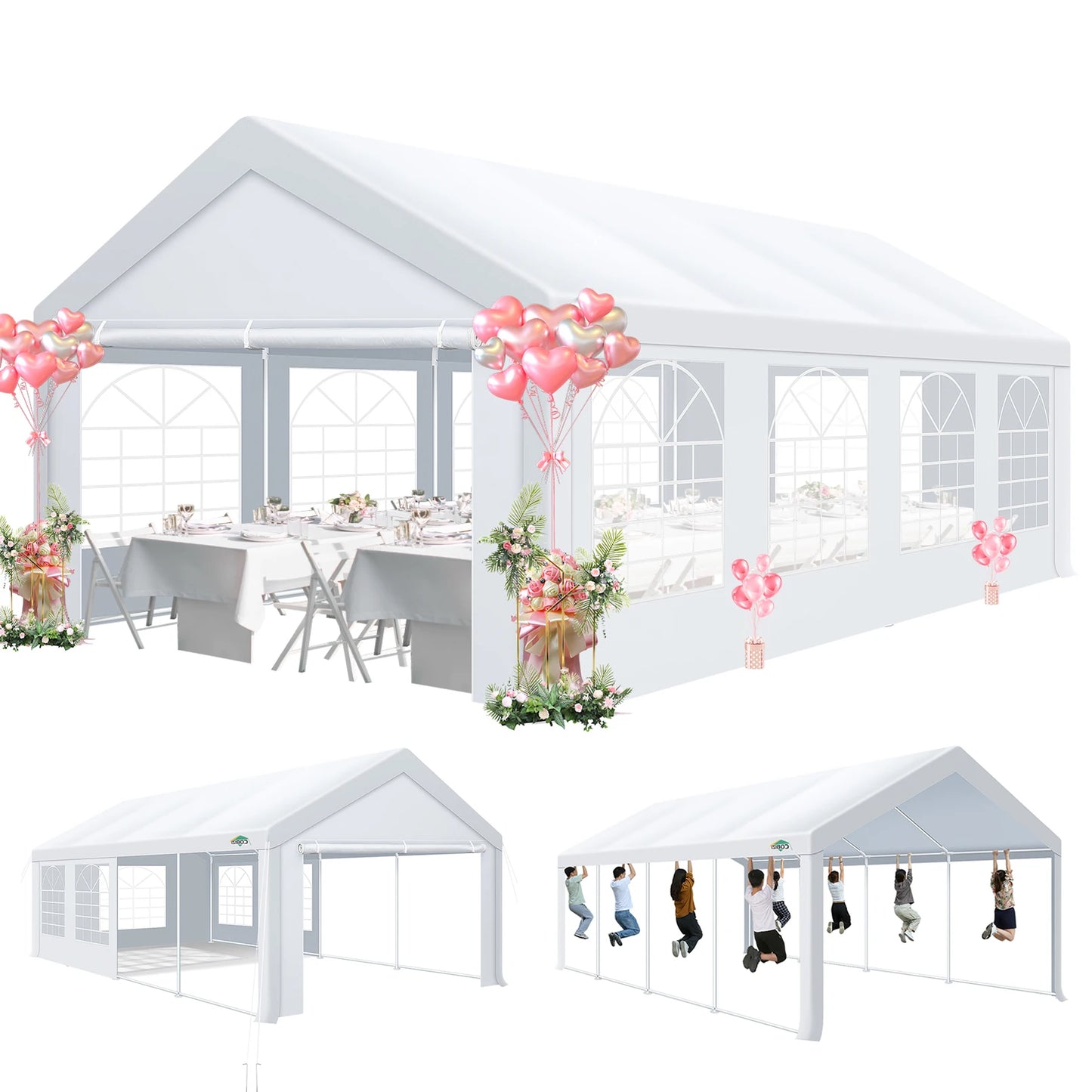 13x26 Party Tent Heavy Duty, 13x26 Tent with Removable Sidewalls & Built-in Sandbags, Wedding Tent, Easy to Set up, UV 50+,