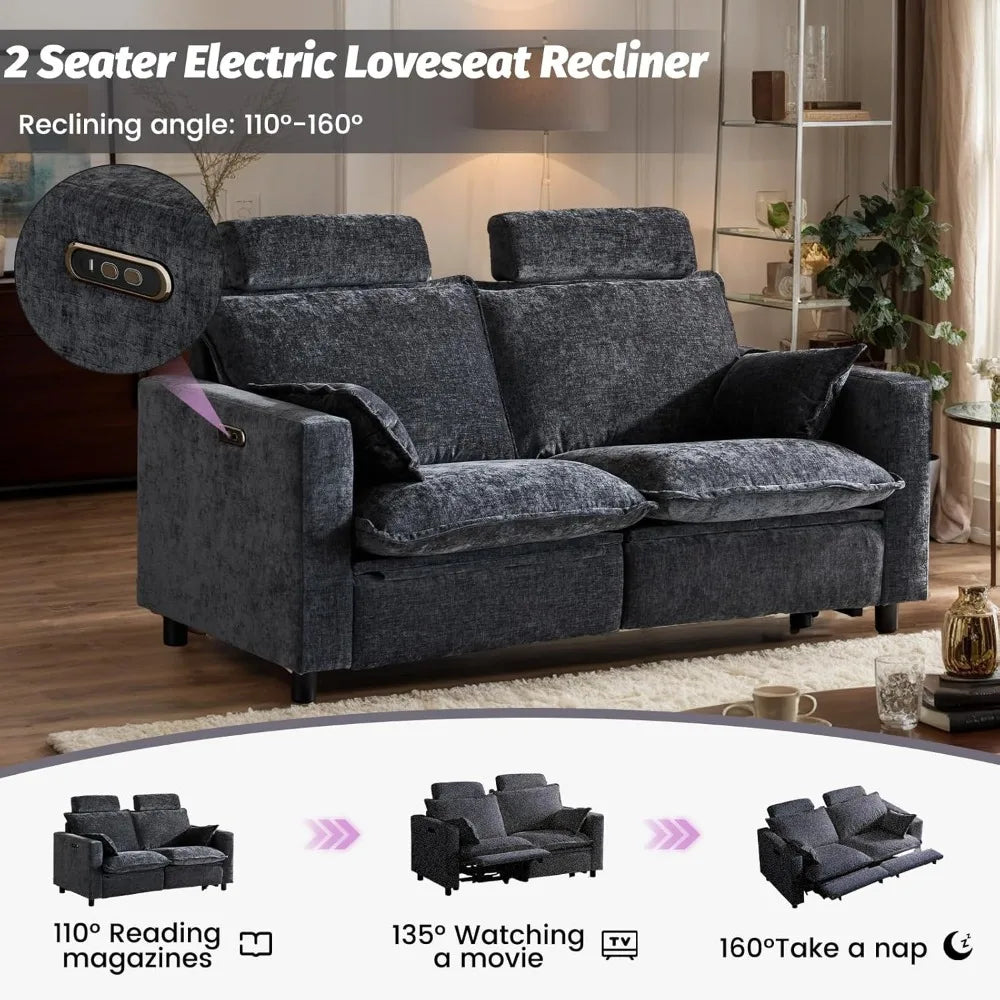 Cloud Loveseat Recliner, Deep Seat Power Sofa Recliner with Removable Cover & 2 Pillows, Double Recliner Sofa with USB Port & Ty