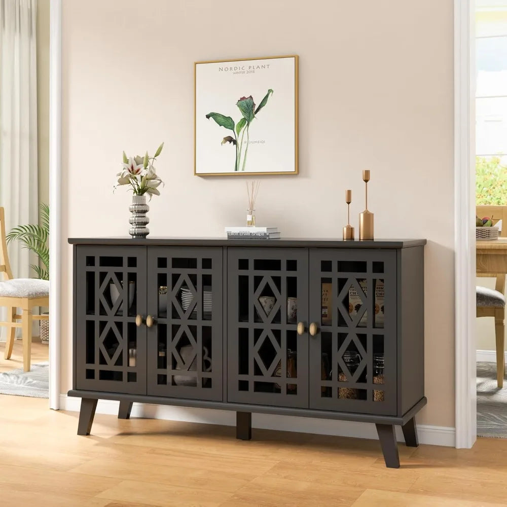 52" Buffet Cabinet with Storage,Sideboard with 4 Doors, Skeletonized Coffee Bar with Storage, Sideboard Cabinet for Dinning Room