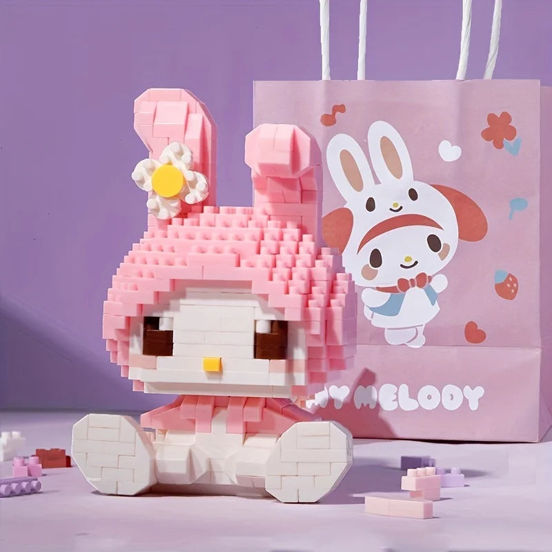 Sanrio Hello Kitty Cute Building Blocks Kawaii Melody Cartoon Building Blocks Assembly Toys Birthday Puzzle Doll Gift