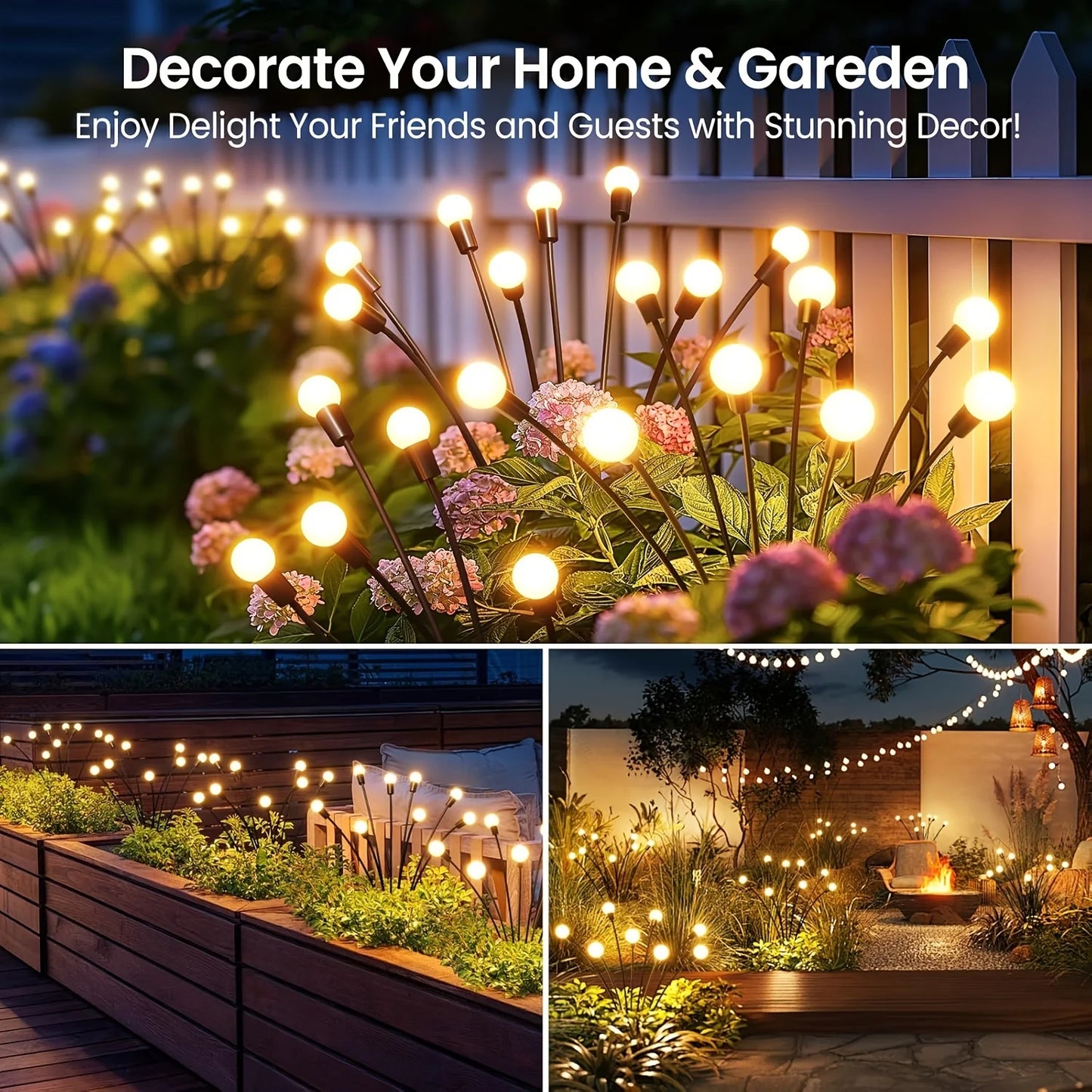 4/6/10 Pack Swaying Solar Lights, 32 LED Lights, Solar Firefly Lights Outdoor Garden Decorations for Yard Patio Pathway Holiday