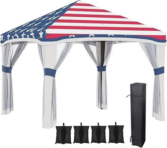 10' x 10' Pop Up Canopy Tent with Netting, Instant Tents for Parties, Height Adjustable, with Wheeled Carry Bag and 4 Sand Bags