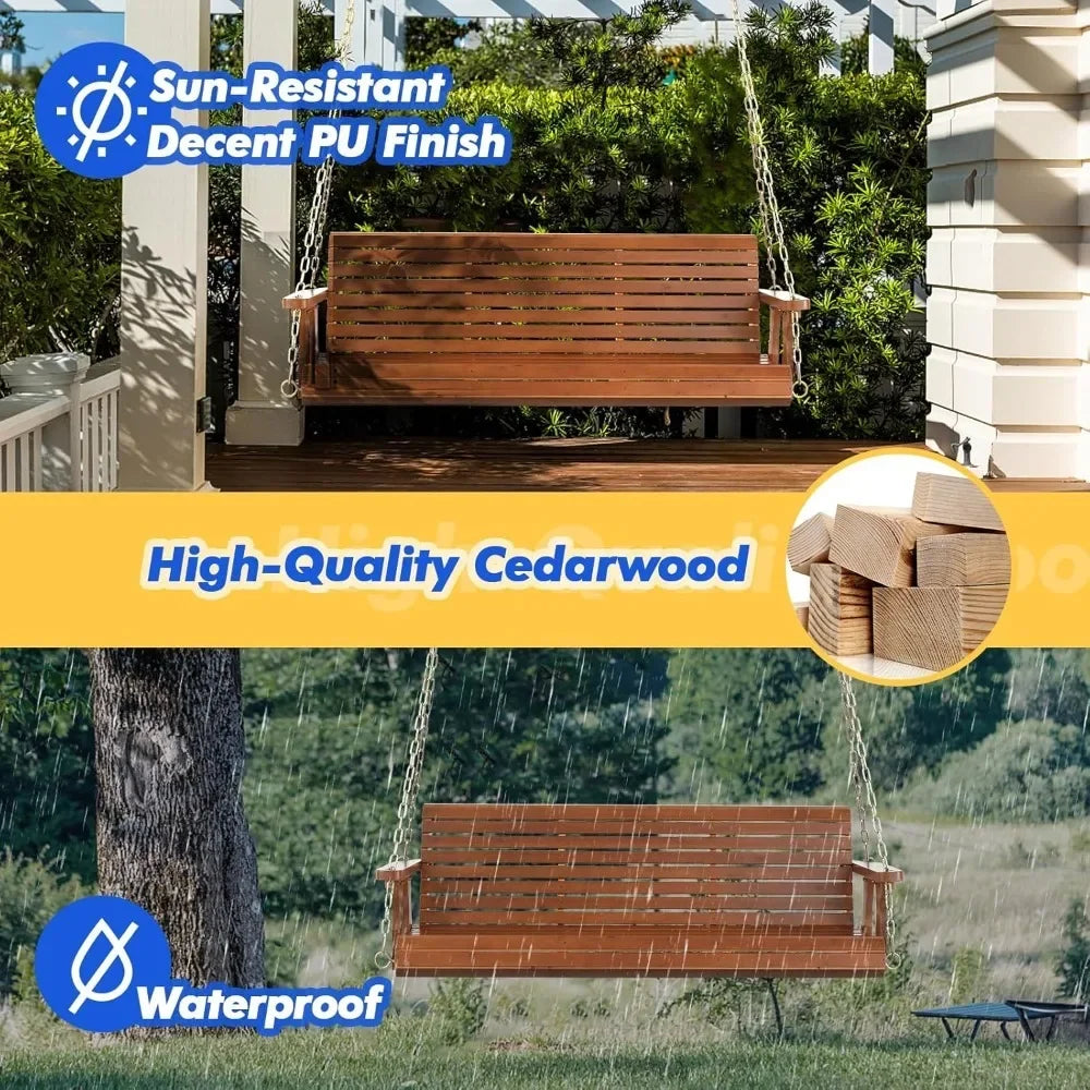 Upgraded wooden porch swings for courtyards and gardens, heavy-duty 880 pound outdoor swing benches with hanging chains