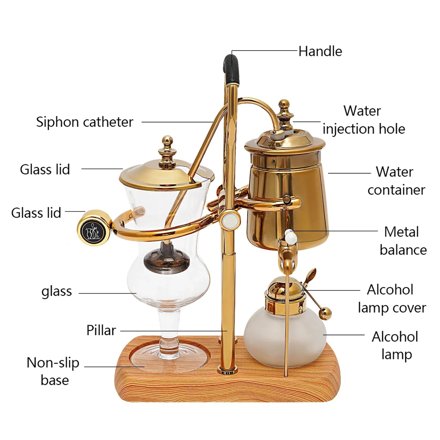 Coffee Maker 400ml Siphon Coffee Machine Set, Vacuum Coffee Maker, Coffee and Tea Brewer, Integrated Filter, Matching Wooden