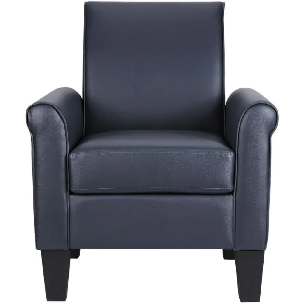 Mid-Century Modern Leather Accent Chairs Overstuffed Leather Living Room Chair Upholstered Comfortable Club Chair