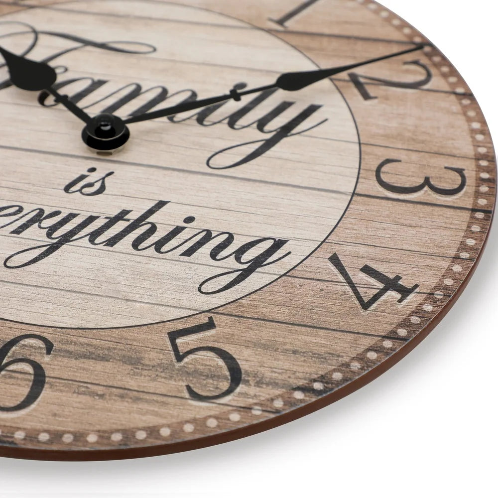 Farmhouse Style 11 Inch Analog Wall Clock Quartz Movement MDF Family Is Everything Inspirational Home Decor Rustic Charm