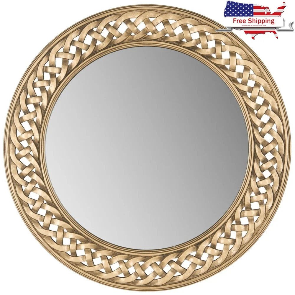 Braided Chain Decorative Wall Mirror Elegant Home Accent High Quality Glass Golden Finish Unique Design Living Room Decor