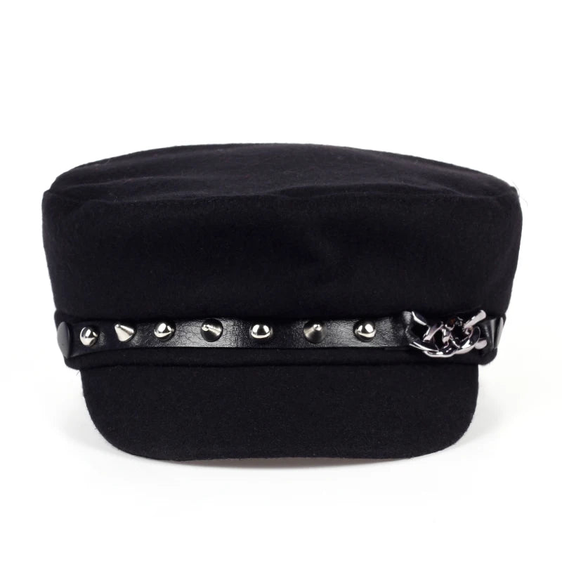 1piece Unisex Rivet Chains Navy Cap Outdoor Sunscreen Leisure Hat Spring Autumn Travel Tourism Beach Vacation
