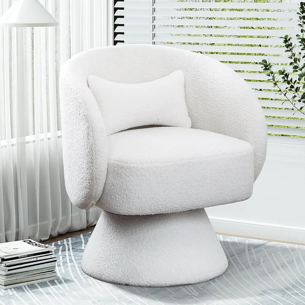 Swivel Barrel Chair, Upholstered Cuddle Accent Swivel Chairs for Living Room, 360 Degree Modern Small Round Boucle Sherpa Swivel